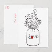 Invitation Carte Postale Pot de fleurs Mason Jar Love Wedding Party Rouge C (Devant / Derrière)