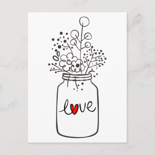 Invitation Carte Postale Pot de fleurs Mason Jar Love Wedding Party Rouge C (Devant)