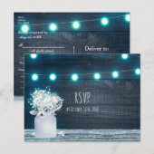 Invitation Carte Postale Pot Mason Jar & Lumières Bleues Guinguette Rustiqu (Devant / Derrière)