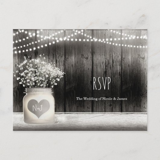 Invitation Carte Postale Pot Mason Jar & Respiration Bébé Mariage Rustique (Devant)