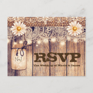 Invitation Carte Postale Pots Mason Lumineux Rustiques Marguerites & Dentel