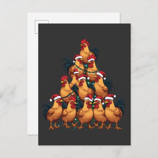 Invitation Carte Postale Poulets sapin de Noël Joyeux Noël Funny Noël (Devant / Derrière)