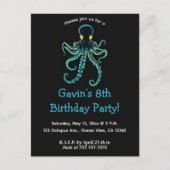 Invitation Carte Postale Poulpe bleu modifiable (Devant)