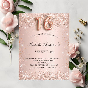 Invitation Carte Postale Poussière de fard à joues rose gold pailleté pour 