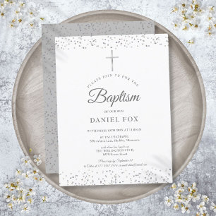 Invitation Carte Postale Poussière d'étoiles argentée élégante pour baptême