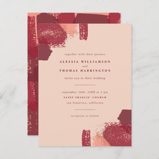 Invitation Carte Postale Poussière d'or et Mariage de peinture d'automne (Devant / Derrière)