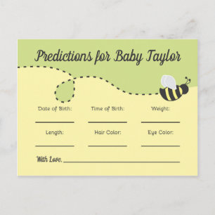 Invitation Carte Postale Prédictions de Baby Shower Bumblebee jaune et vert