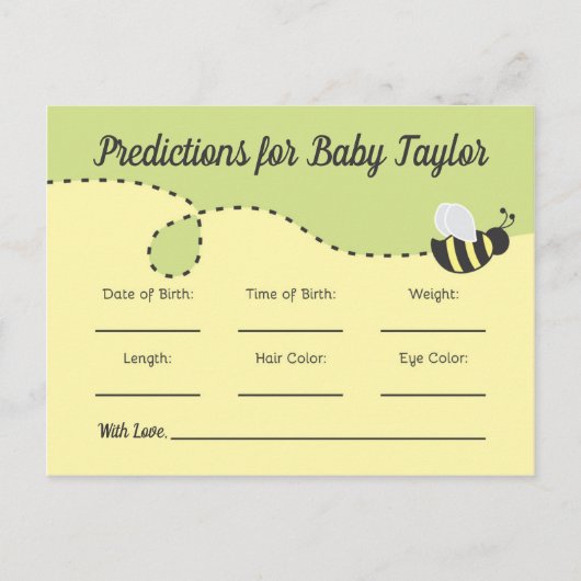 Invitation Carte Postale Prédictions de baby shower Bumblebee jaune et vert (Devant)