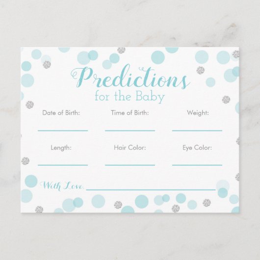 Invitation Carte Postale Prédictions pour Baby shower bébé jeu Blue Silver (Devant)