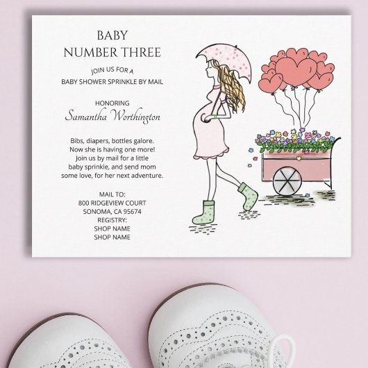 Invitation Carte Postale Pregnant Maman 3e bébé Sprinkle Douche
