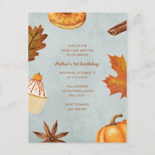 Invitation Carte Postale Premier anniversaire d'automne Boy Citrouille d'au