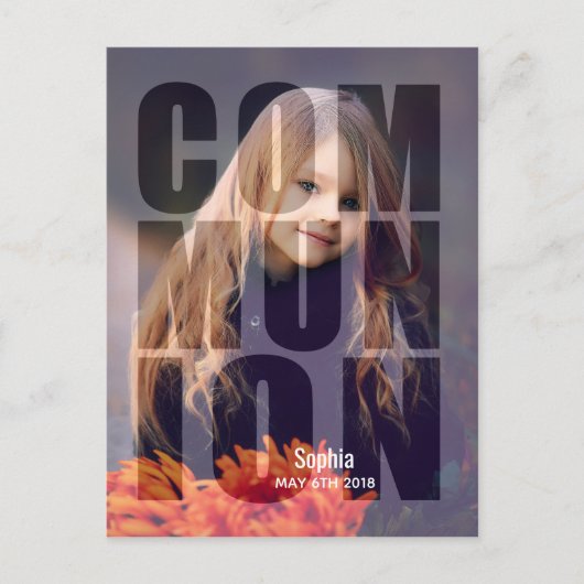 Invitation Carte Postale Première communion Bold Photo Overlay Typografy (Devant)