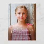 Invitation Carte Postale Première communion moderne script (Devant)