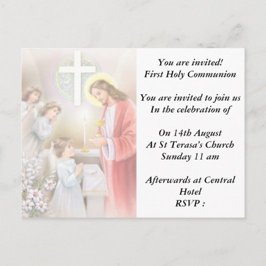Invitation Carte Postale Première communion sainte confirmation pour la fil (Devant)