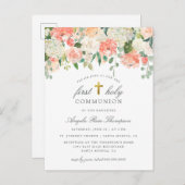 Invitation Carte Postale Première sainte communion de la fille florale d'aq (Devant / Derrière)