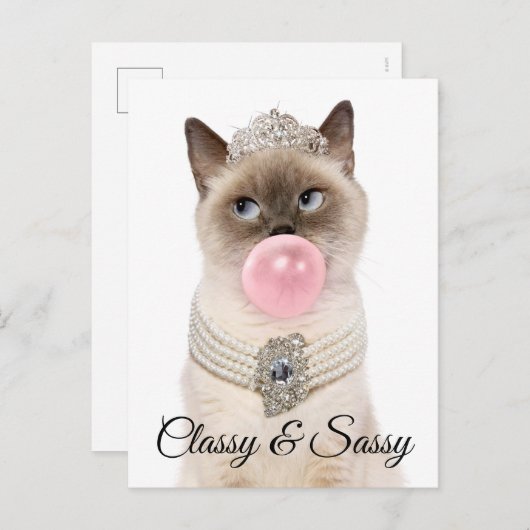 Invitation Carte Postale Princesse Chat soufflant de bulle gomme (Devant / Derrière)