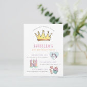 Invitation Carte Postale Princesse Licorne & Château Fête d'anniversaire Co (Debout devant)
