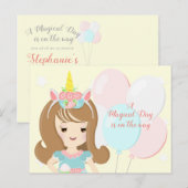Invitation Carte Postale Princesse Unicorn (Devant / Derrière)