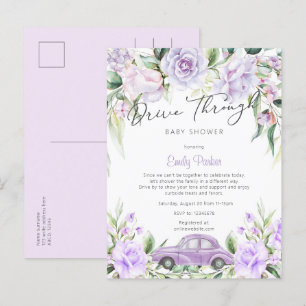 Invitation Carte Postale Promenade violette à travers Baby shower Floral Aq