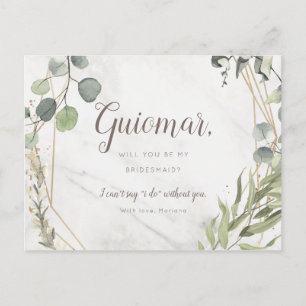 Invitation Carte Postale Proposer Bridesmaid Multi Photo Eucalyptus