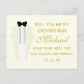 Invitation Carte Postale Proposition du Mariage Groomsman Tuxedo (Devant)