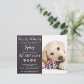 Invitation Carte Postale Puppy Pawty Chalkboard Pink Chien Anniversaire (Debout devant)