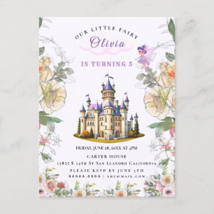 Invitation Carte Postale Purple Castle Fairytale Anniversaire Thème avec Fa