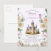 Invitation Carte Postale Purple Castle Fairytale Anniversaire Thème avec Fa (Devant / Derrière)