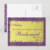 Invitation Carte Postale Purple et Gold - Serez-vous ma servante d'honneur? (Devant / Derrière)