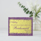 Invitation Carte Postale Purple et Gold - Serez-vous ma servante d'honneur? (Debout devant)
