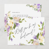 Invitation Carte Postale Purple Green Floral Be My Bridesmaid Proposition (Devant / Derrière)