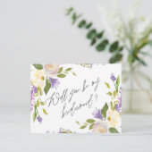 Invitation Carte Postale Purple Green Floral Be My Bridesmaid Proposition (Debout devant)