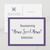 Invitation Carte Postale Purple Grey Accueil Douceur Maison Fête de réchauf (Devant / Derrière)