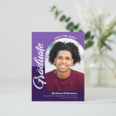 Invitation Carte Postale Purple Save Date Graduation Photo Bold Arch Script (Debout devant)