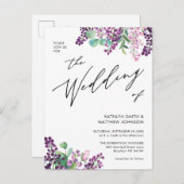 Invitation Carte Postale QR Code Tout en un violet Lilac Mariage Floral (Devant / Derrière)