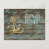 Invitation Carte Postale quai plage de bois ancre mariage nautique rsvp (Devant)