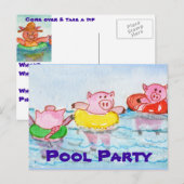 Invitation Carte Postale Quand les porcelets flottent - Cochons de natation (Devant / Derrière)