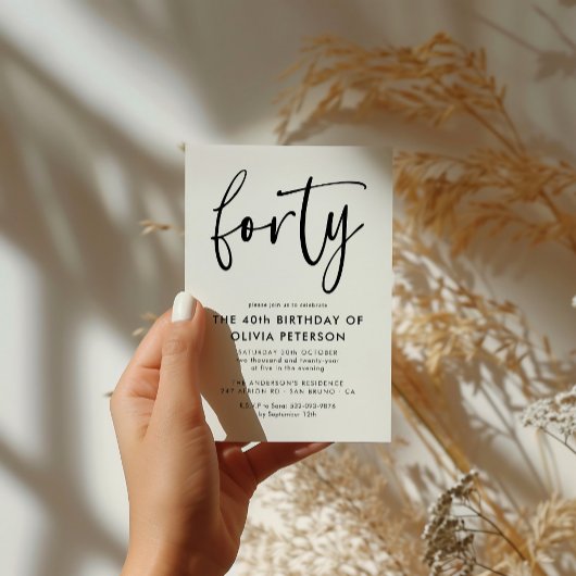 Invitation Carte Postale Quarante | Fête d'anniversaire moderne 40e Noir & 
