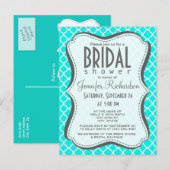 Invitation Carte Postale Quatrefoil Turquoise Lumineux (Devant / Derrière)