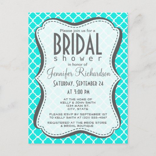 Invitation Carte Postale Quatrefoil Turquoise Lumineux (Devant)