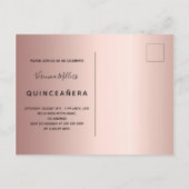Invitation Carte Postale Quinceanera 15e anniversaire rose or parties scint (Dos)