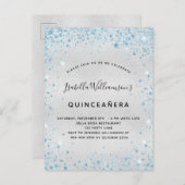 Invitation Carte Postale Quinceanera argent bleu parties scintillant scinti (Devant / Derrière)