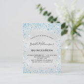 Invitation Carte Postale Quinceanera argent bleu parties scintillant scinti (Debout devant)