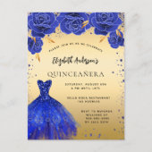 Invitation Carte Postale Quinceanera bleu royal or parties scintillant robe (Devant)