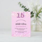 Invitation Carte Postale Quinceanera confetti rose (Debout devant)