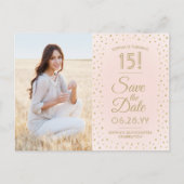 Invitation Carte Postale Quinceañera Enregistrer la date 2 Photo Blush Pink (Devant)
