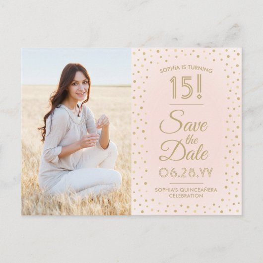 Invitation Carte Postale Quinceañera Enregistrer la date 2 Photo Blush Pink (Devant)