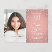 Invitation Carte Postale Quinceañera Enregistrer la date 2 Photo rose Confe (Devant)