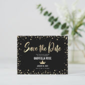Invitation Carte Postale Quinceañera Enregistrer la date Black Gold Parties (Debout devant)