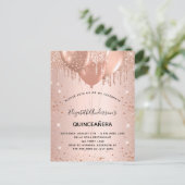 Invitation Carte Postale Quinceanera rose or parties scintillant largue bal (Debout devant)